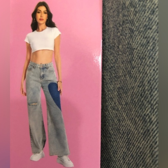 Blue wash heart shaped leg patch bootcut jeans size 9/29 new - Picture 16 of 16